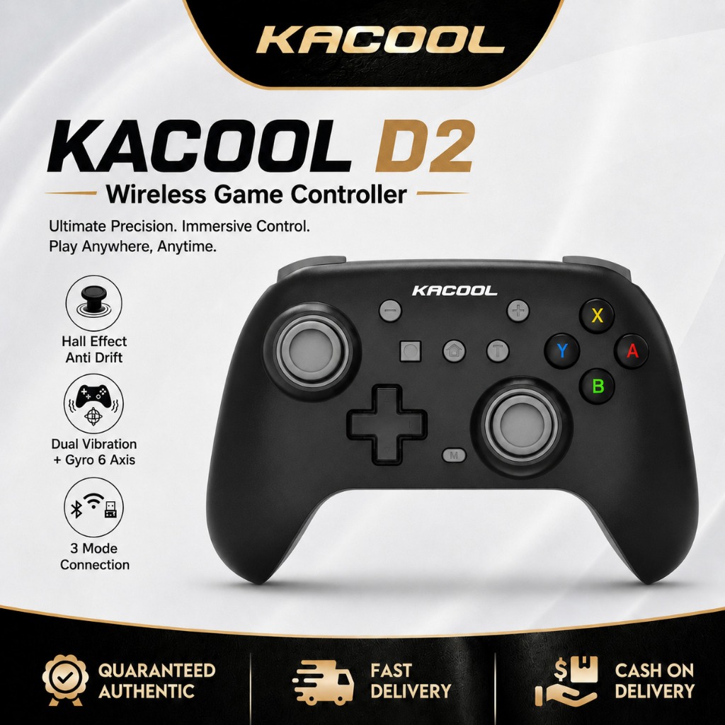 Kacool D2 Stik Game Wireless Hall Effect Anti Drift Bluetooth 5.3 Gamepad Getar Ganda Gyro 6 Axis un