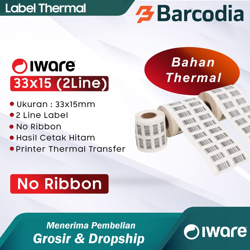 BARCODIA Stiker Label Barcode 33x15mm 2 Line Roll Thermal