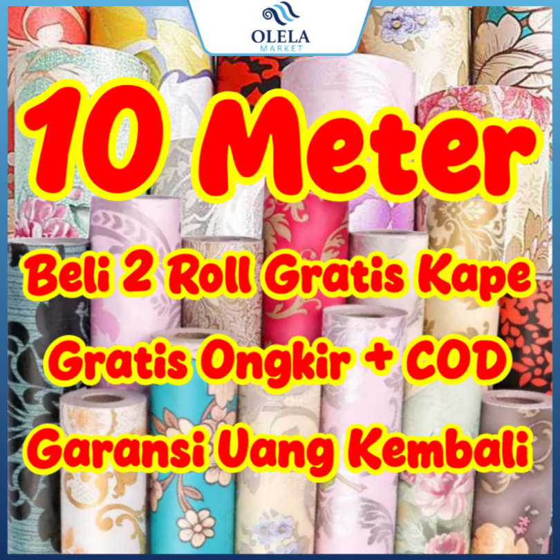 WALLSTICKER DINDING 10 M MOTIF BATIK UK 10M X 45 CM  WALLPAPER STICKER DINDING RUANG TAMU