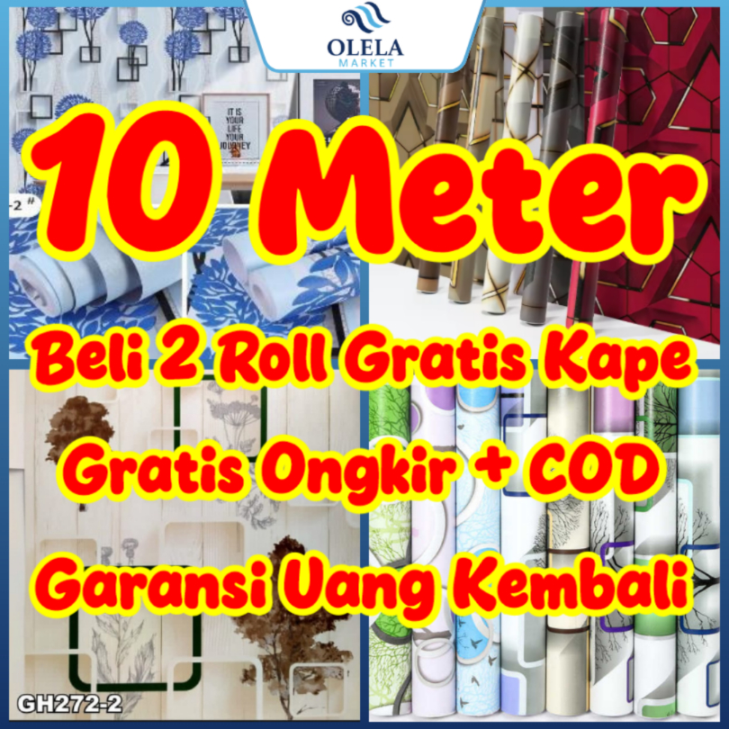 Wallpaper Dinding 10M Self Adhesive Motif 3D Timbul Terlengkap Stiker Dinding 45cm x 10m Premium Bel