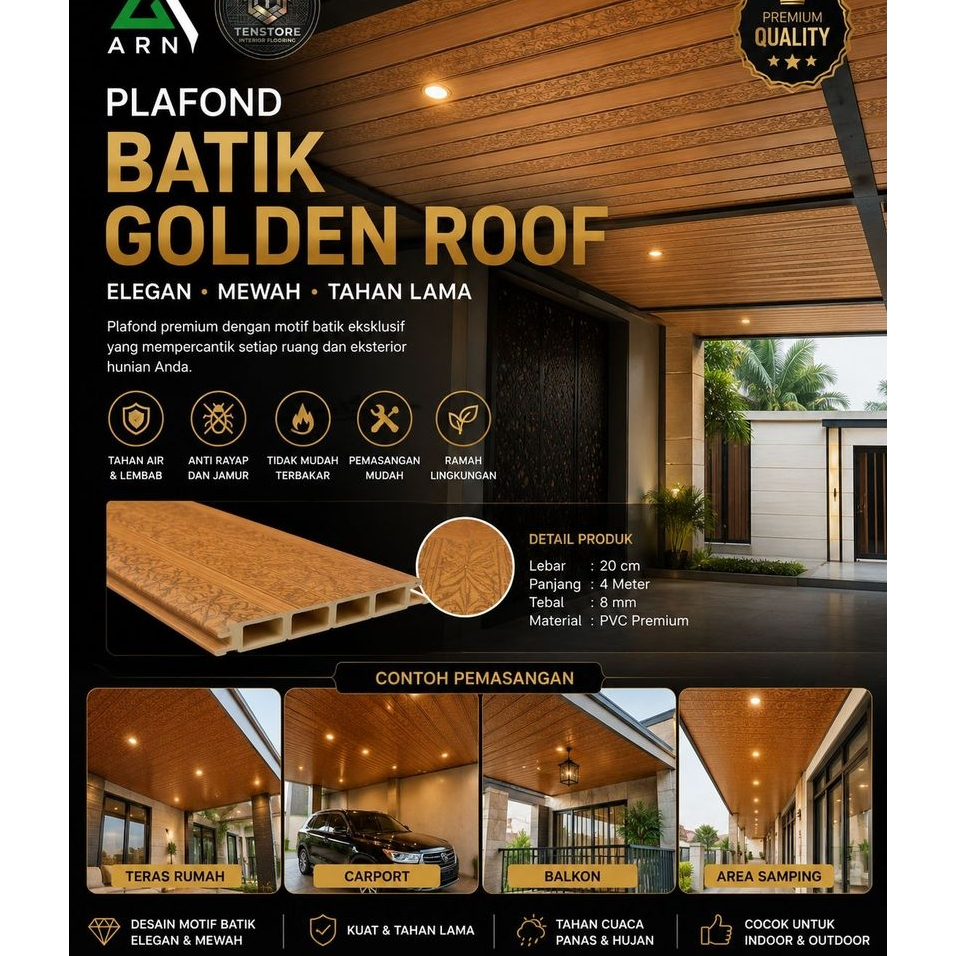 Plafond Batik Golden Roof Premium | Plafon PVC Motif Batik Elegan Tahan Air & Anti Rayap