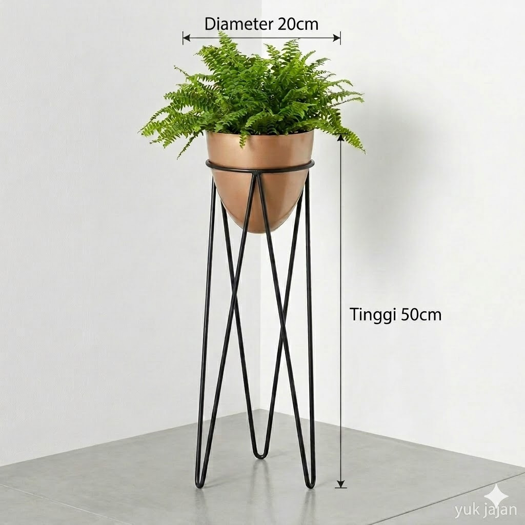 POT BUNGA BESI / Standing Pot Bunga Model V / dudukan pot besi DIAMETER 20CM TINGGI 50CM