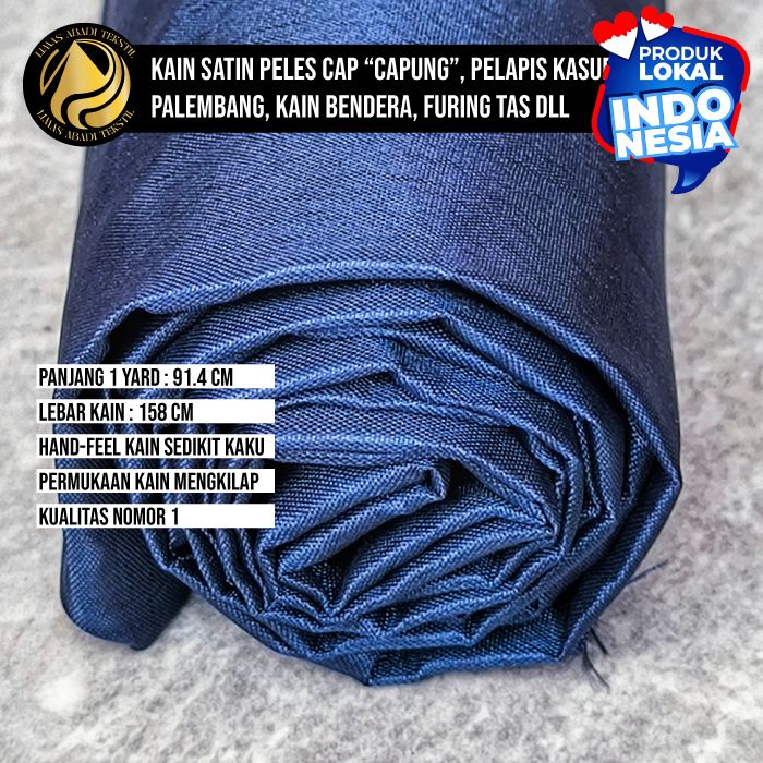 Grosir Kain Peles Capung (Biru Navy)1 Roll 50 100 yard Bahan Furing Saku Celana Jeans Chinos Mukena 