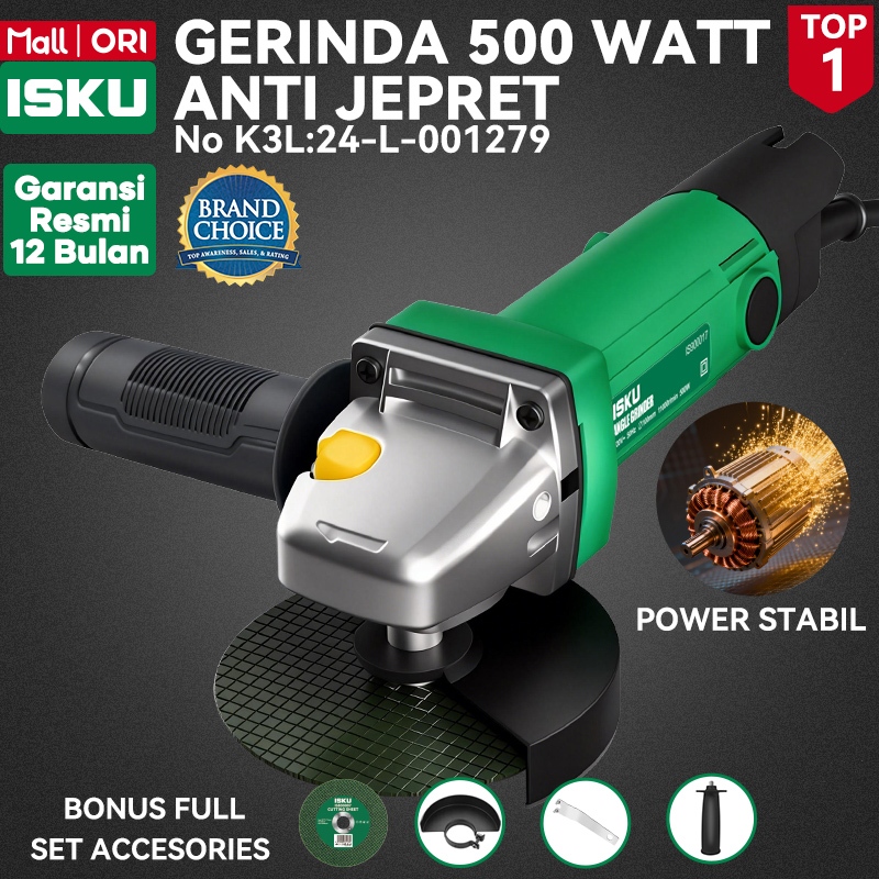 ISKU Power Tools Mesin Gerinda 500W 850W 11000 RPM & Bor Tangan Elektrik 700W Variable Speed Reversi