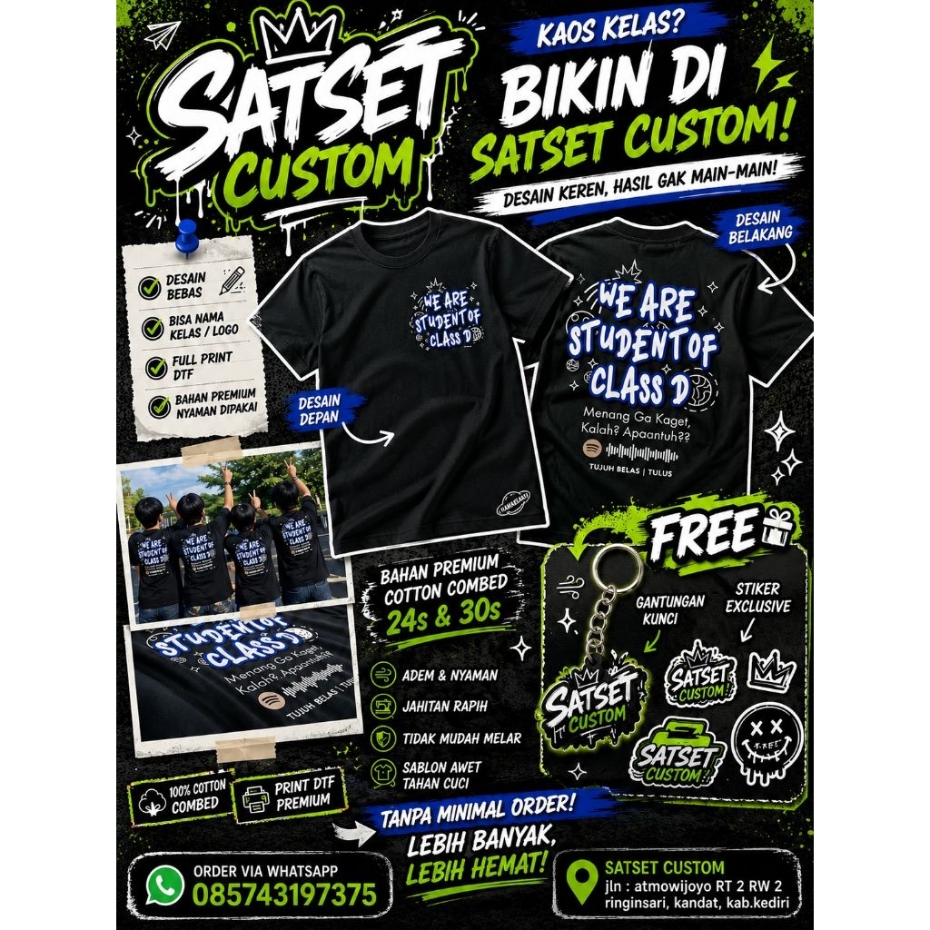 Kaos Kelas Custom Premium | Kaos Angkatan Sekolah | Desain Bebas Nama Kelas Logo | Cotton Combed