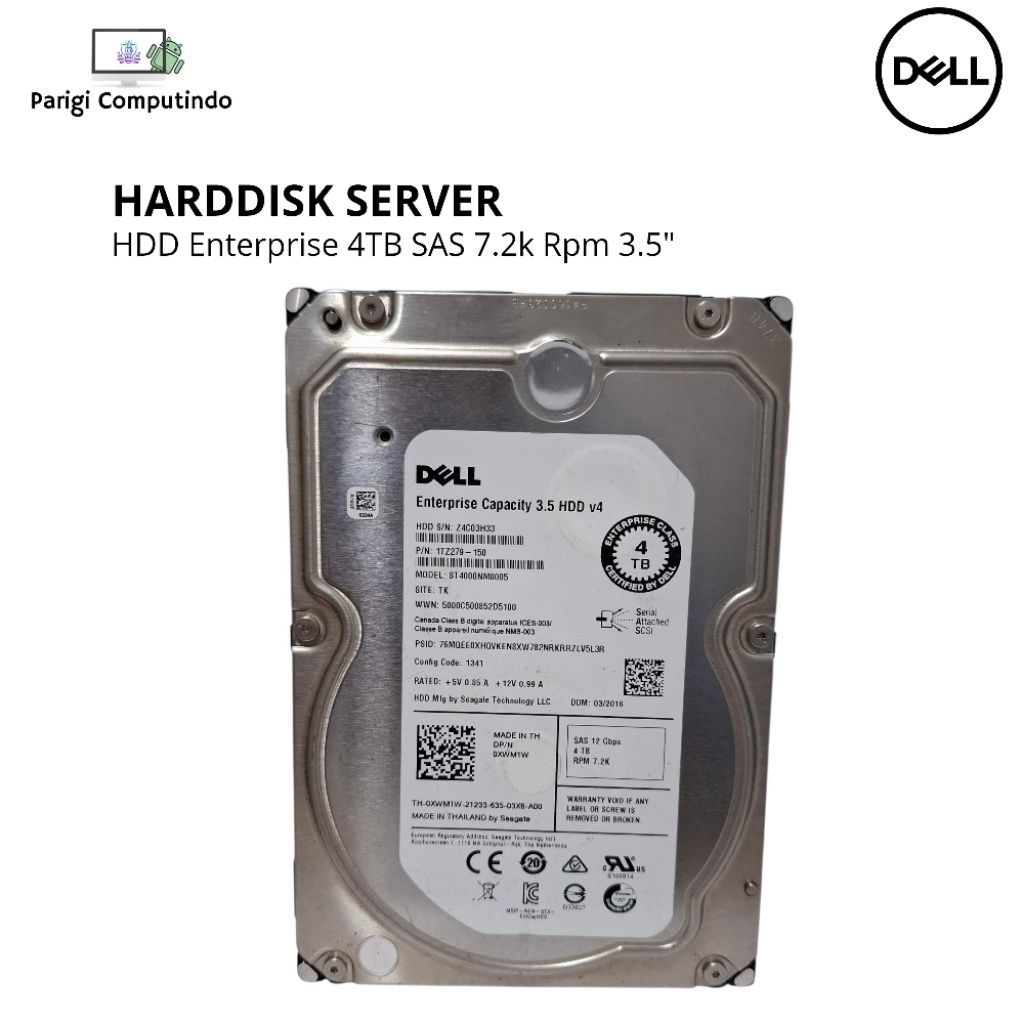 DELL HDD Enterprise 4TB SAS 12 Gbps 7.2RPM Hardisk Server SAS Enterprise Class