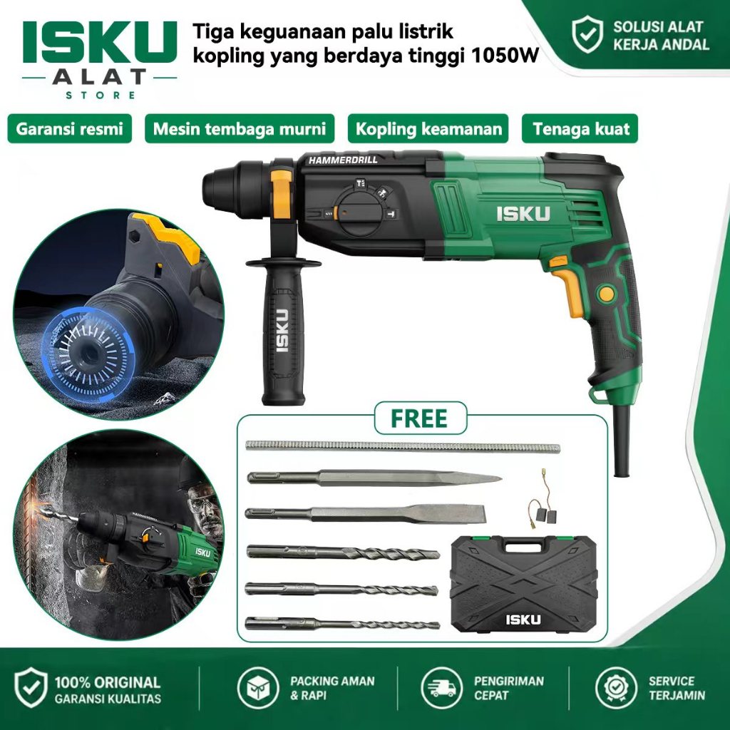isku Rotary Hammer Drill 750W/1050W Bor Beton