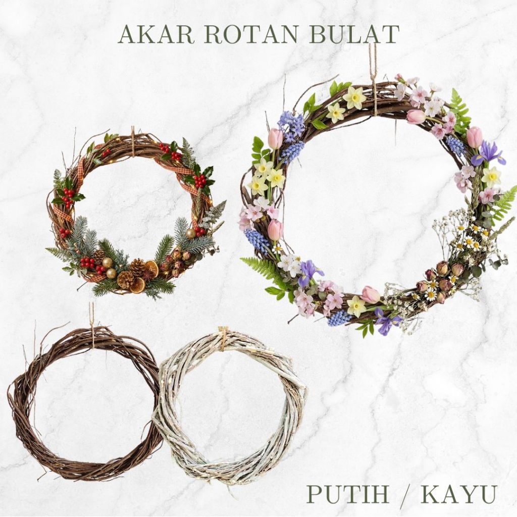 Akar Rotan Kering Bulat / Rattan Wreath / Ring Rotan Dekorasi