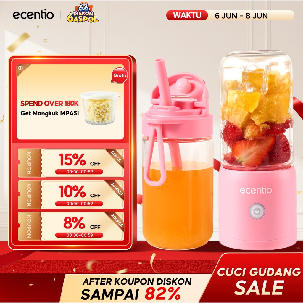 ecentio juicer portable 10 pisau juicer buah tanpa ampas 380ml+380ml blender jus buah juicer hand bl