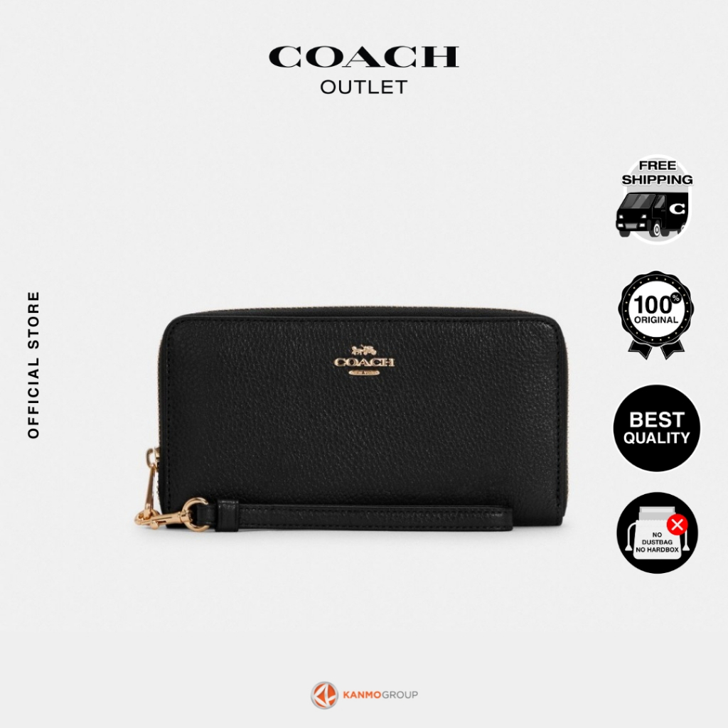 Coach Refined Pebbled Leather Long Zip Around Wallet - Dompet Panjang Wanita