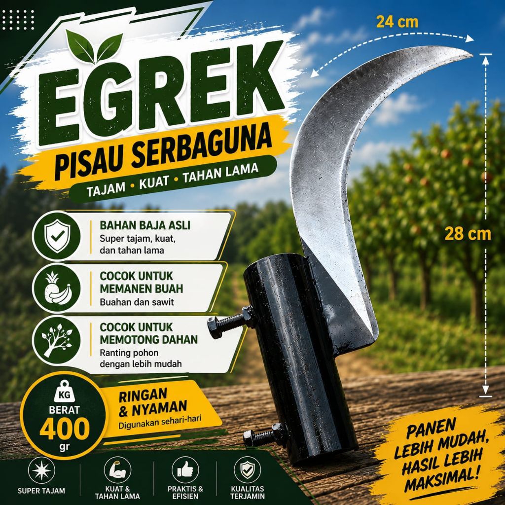 PROMO MURAH Egrek Pisau Serbaguna Egrek Sawit Baja Asli Super Tajam - Egrek Pisau Panen buah Panen S