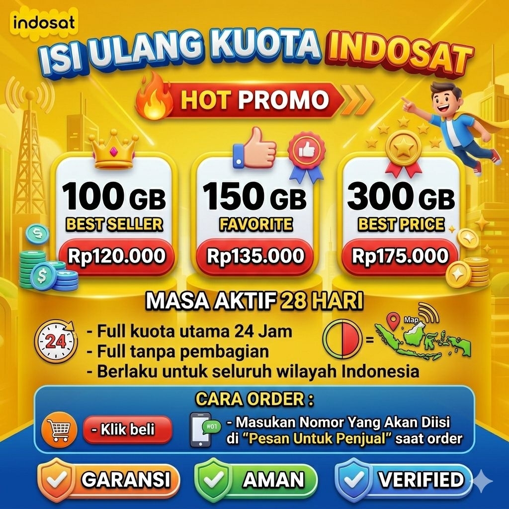 SUPER PROMO ISI ULANG KUOTA INDOSAT IM3 FREEDOM INTERNET 150GB TERMURAH