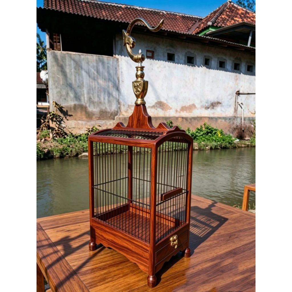 sangkar burung kecil bahan kayu sono keling