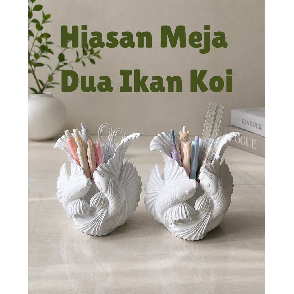 Hiasan Meja Serbaguna / Kado Unik / Souvenir Lucu / Vas Bunga Cantik Dua Ikan Koi