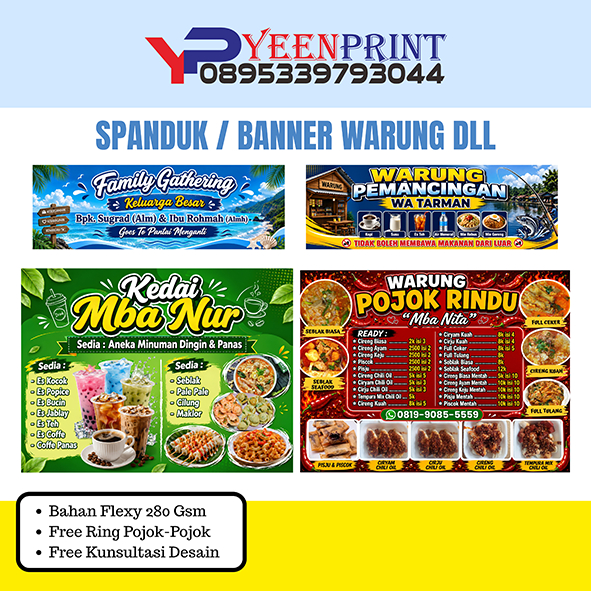 BANNER / SPANDUK TOKO WARUNG PEMANCINGAN BISNIS DLL FLEXY 280 GSM