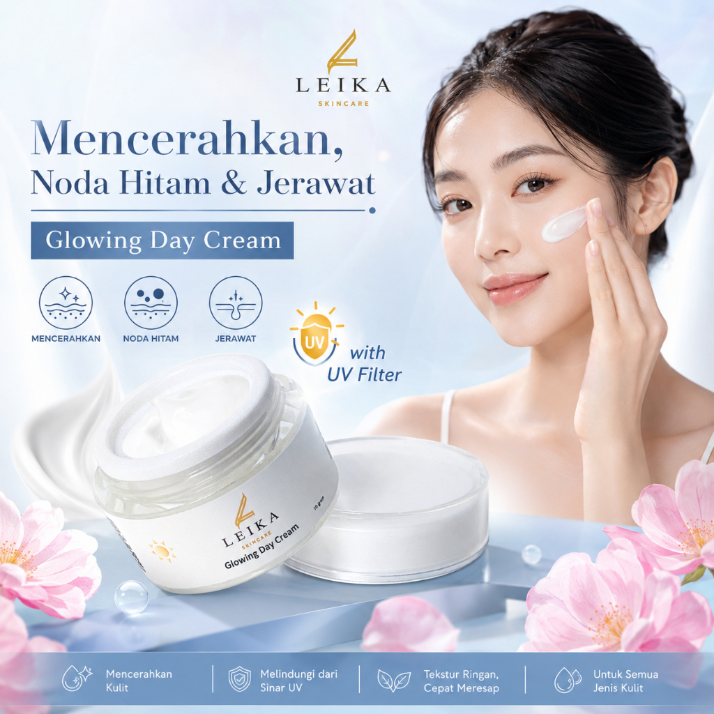 Leika Skincare Glowing Day Cream Wajah Glowing Mencerahan Wajah Noda hitam Jerawat Cream Pencerah OR