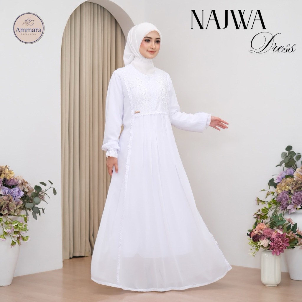 AMMARA FASHION | NAJWA DRESS Gamis Putih Hitam Ceruty Babydol Premium Brokat Akad Manasik Haji Umroh