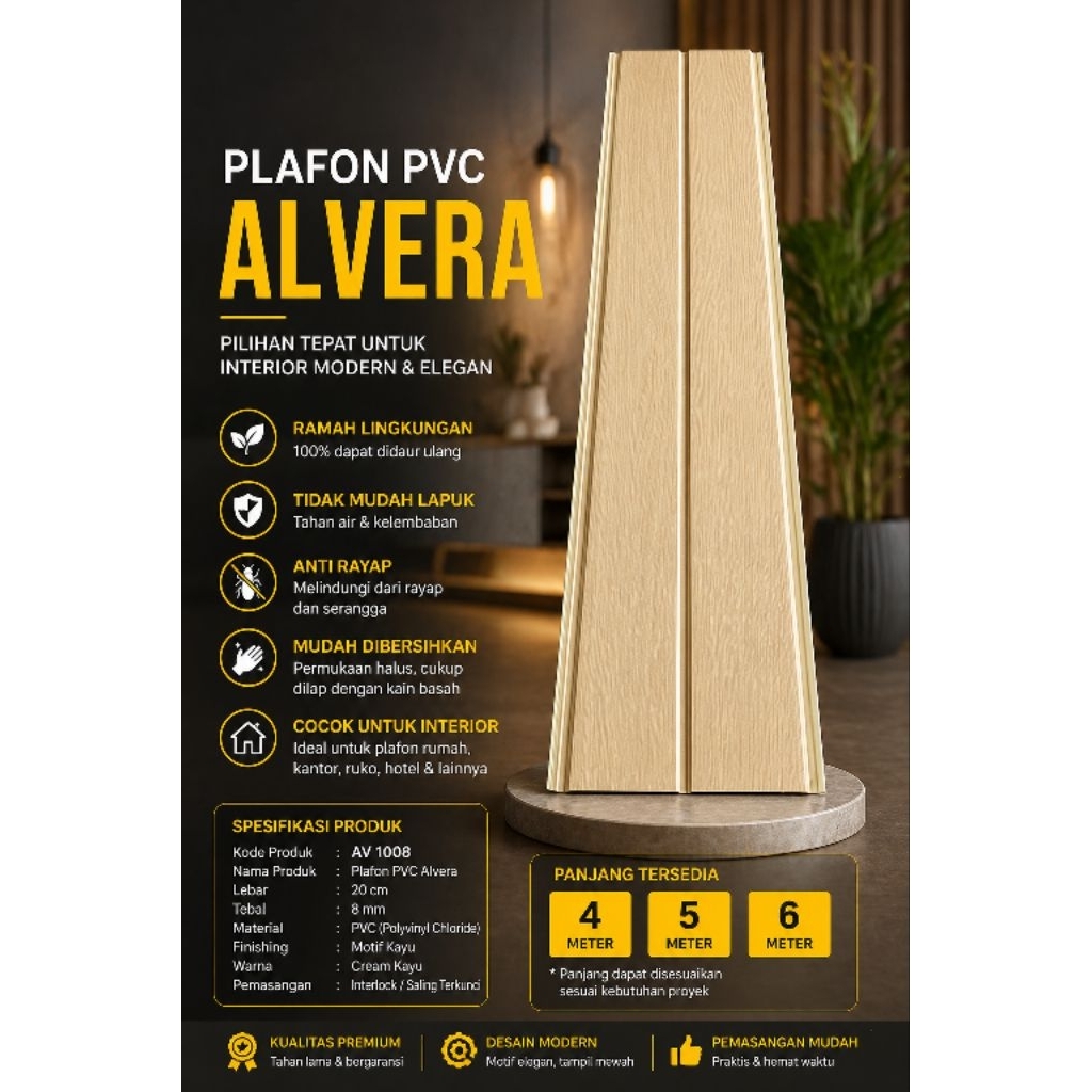 Plafon PVC ALVERA Coklat Muda Natt Doff 1008