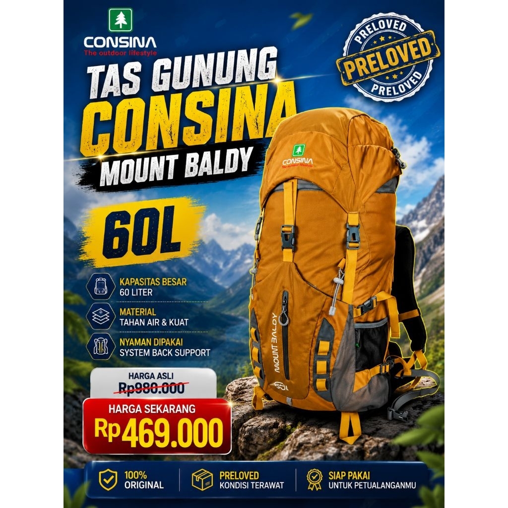 [Preloved] Tas Carrier Gunung Consina Adventure 60L Outdoor Hiking Camping Tracking (bekas)