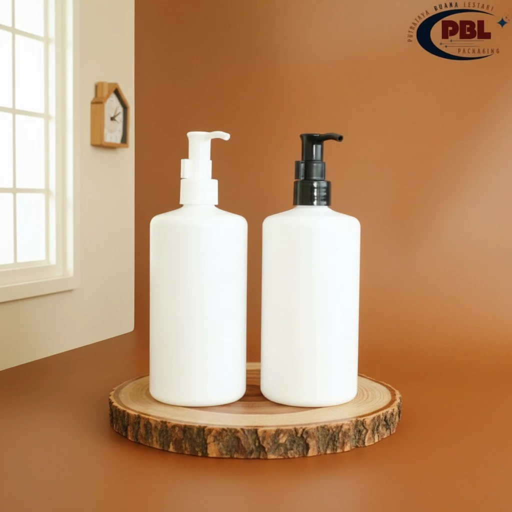 Botol Pump HS 500ml Putih - Tutup Pump Cli Oil Smooth Neck 24 Varian Warna /  Botol Plastik Pet / Bo