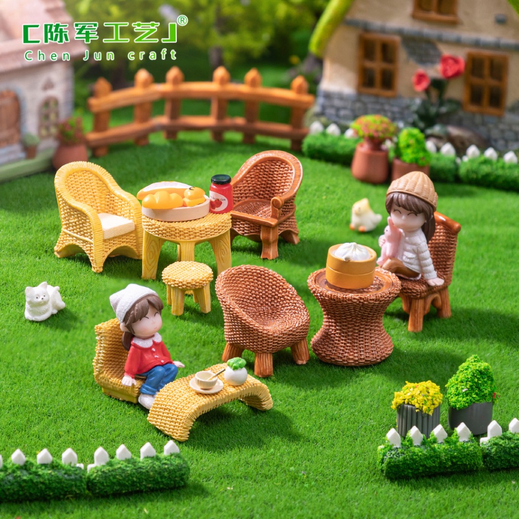 Artminia Creative Simulation Bamboo Table And Chair Bench Furniture DIY Decorations Miniatur Meja Ku