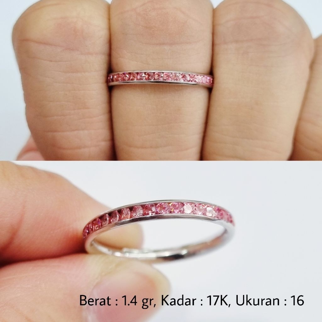 Cincin Listring Emas Putih 17K 75% Ukuran 16 Mata Pink - G12 / 1.4 gram