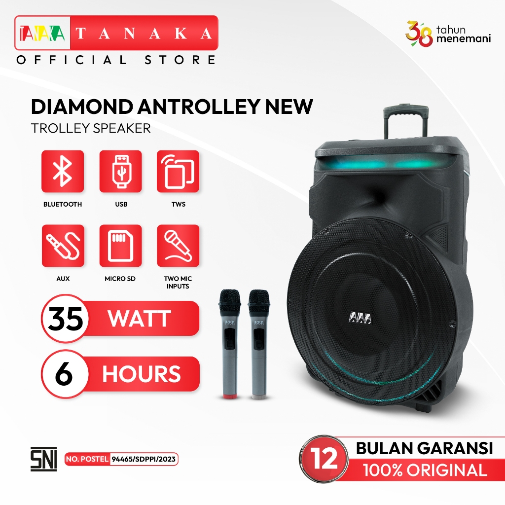 TANAKA Diamond Antrolley NEW Speaker 18 Inch Portable Bluetooth Indoor Outdoor Karaoke Mic Wireless 