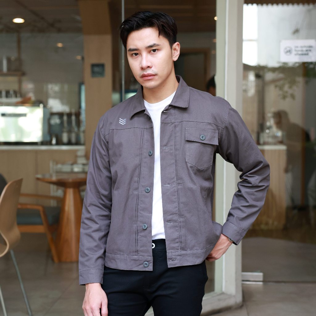 Jaket Trucker Grey Pria Wanita Outer Casual Streetwear Unisex Delibra – Jaket Outer Kekinian