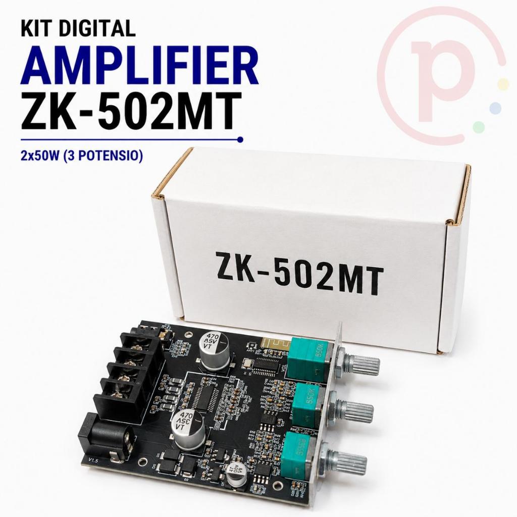 Kit Digital Amplifier ZK-502MT (2x50W) 3 Potensio / Modul Papan Amplifier Bluetooth Audio ZK502MT ZK