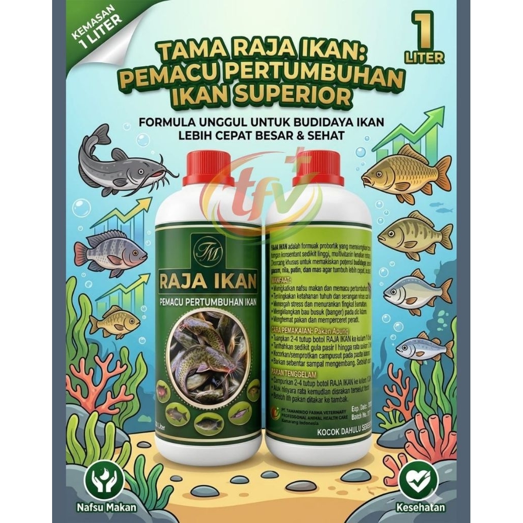 TAMA RAJA IKAN 1LITER, Pemacu Pertumbuhan Ikan Plus Ginseng