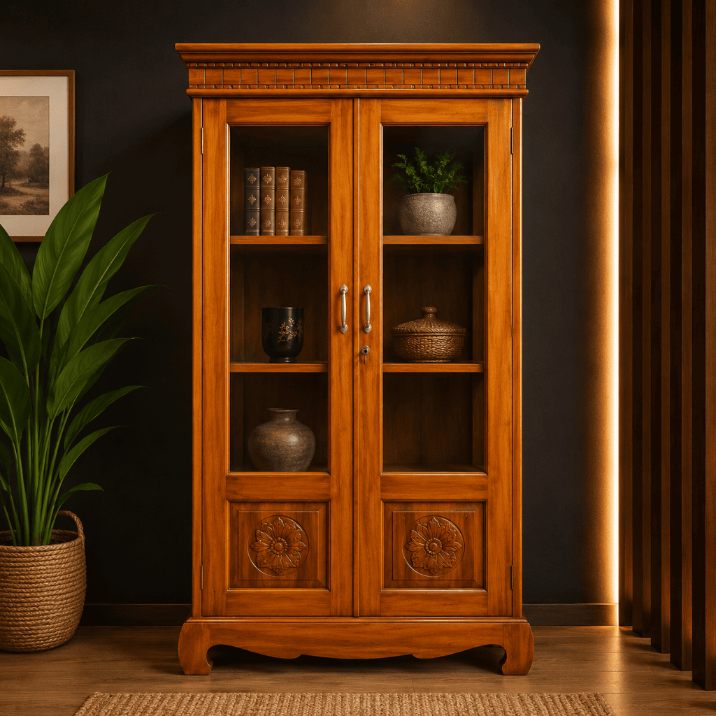 Lemari Pajangan / Buffet Pameran / Rak Kaca Kayu Jati 2 Pintu