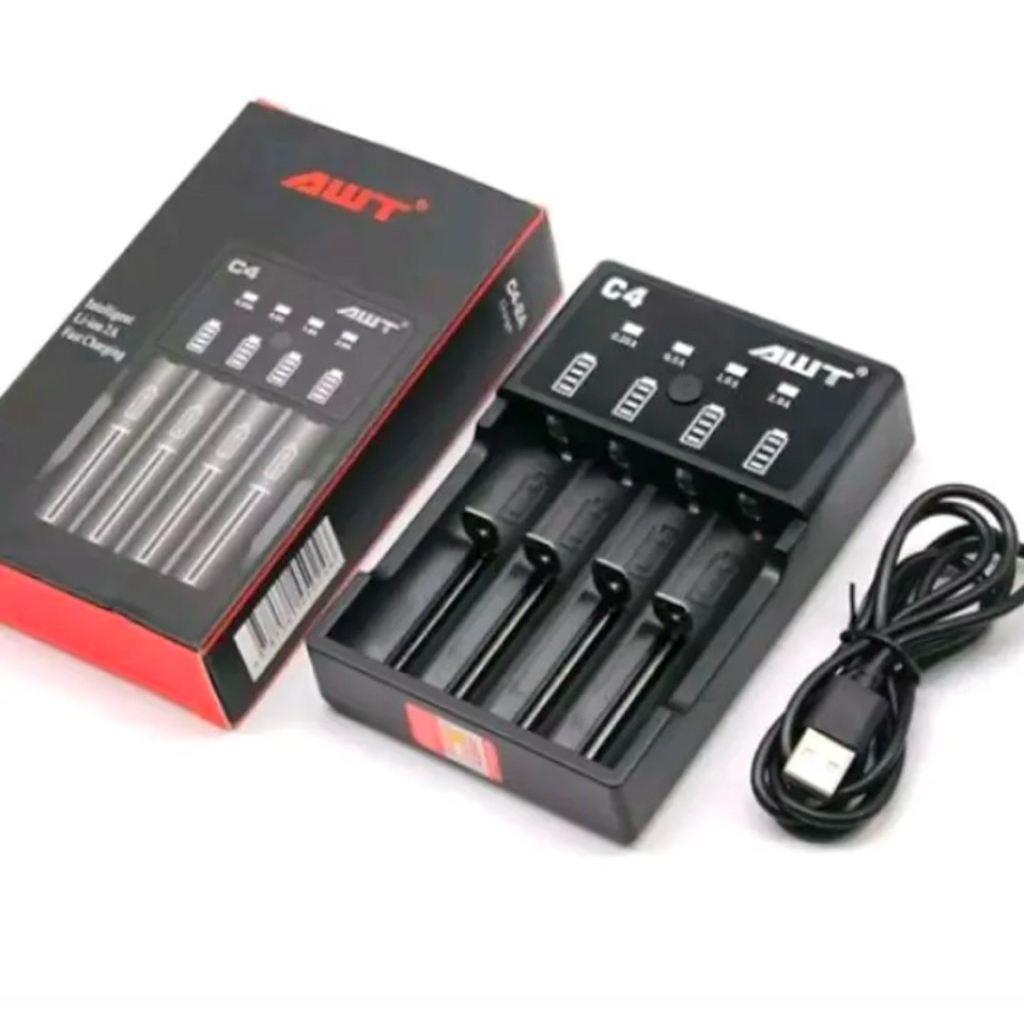 Charger Baterai AWT C4 4 Slot Multi Current 18650 26650 21700 0.25A 0.5A 1A 2A