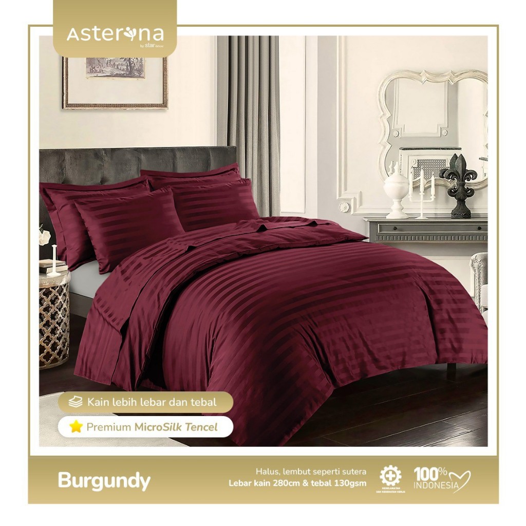SPREI SET PREMIUM MIKRO TENSEL MOTIF GARIS/SALUR BURGUNDY