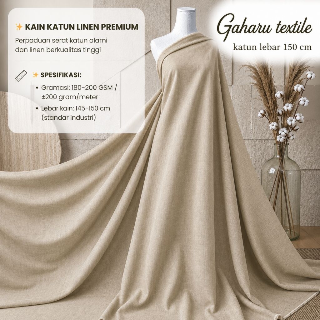 kain katun linen polos premium - linen meteran (harga per 50cm)