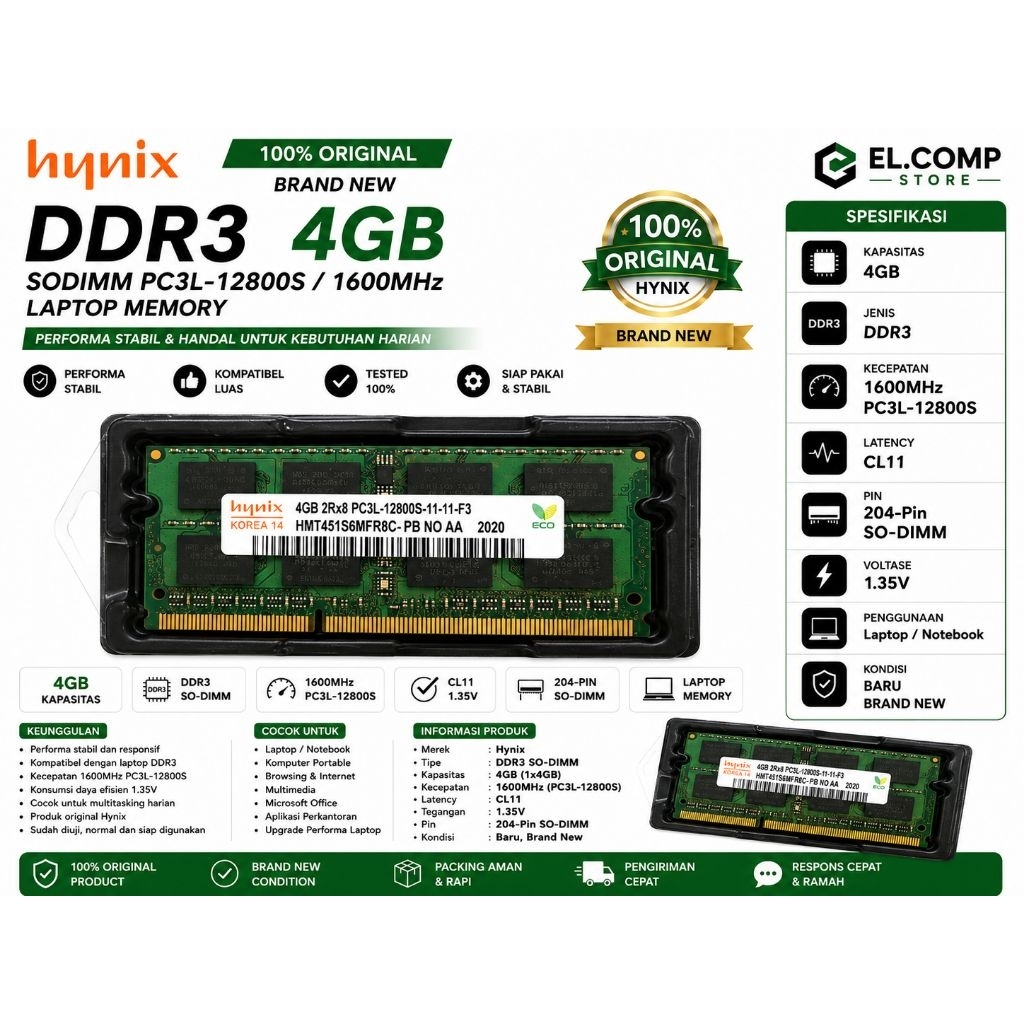 SODIMM DDR3 4GB HYNIX PC 12800L
