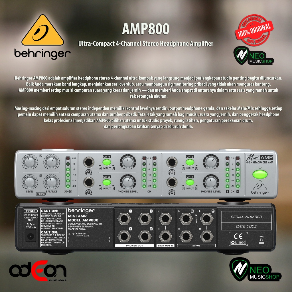 Behringer AMP800 Ultra-Compact 4-Channel Stereo Headphone Amplifier