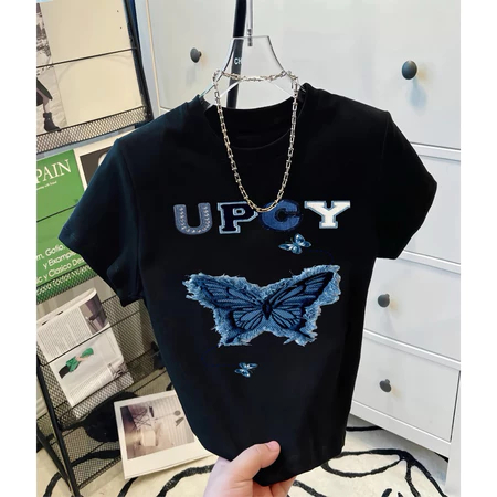 CROP TOP WANITA  UPCY KUPU KUPU  BAHAN KNIT PREMIUM KAOS CROPTOP  UPCY KUPU KUPU