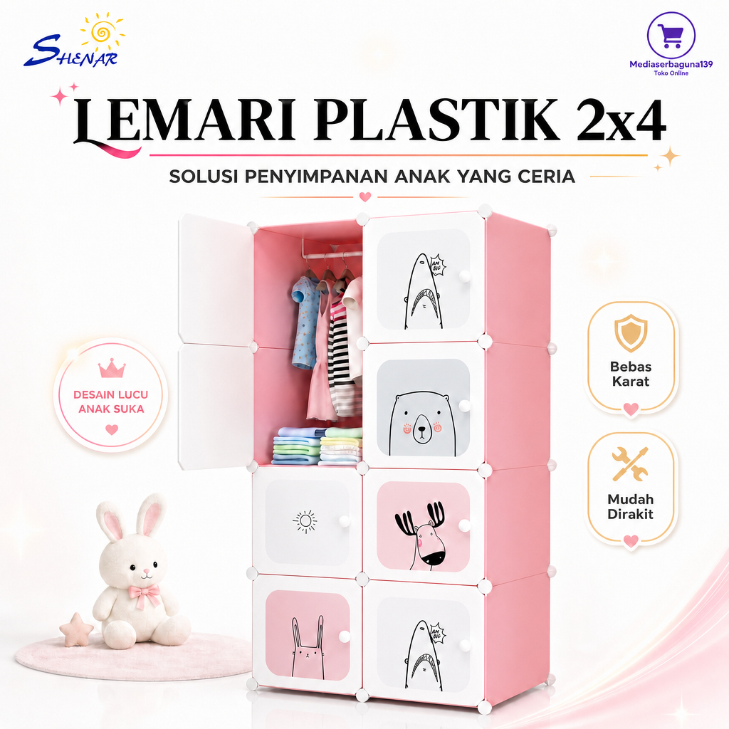 Lemari Plastik Portable 8 Pintu Lemari Plastik Karakter Lemari Pakaian Portable