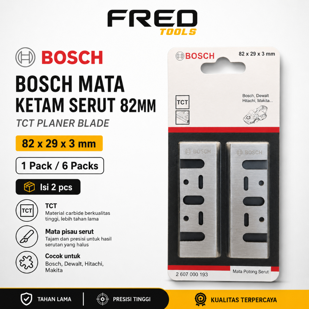 BOSCH Mata Ketam Serut 82mm TCT Planer Blade 2 Pcs / Mata Pisau Serut Mesin Ketam 82 x 29 x 3 mm 1 P