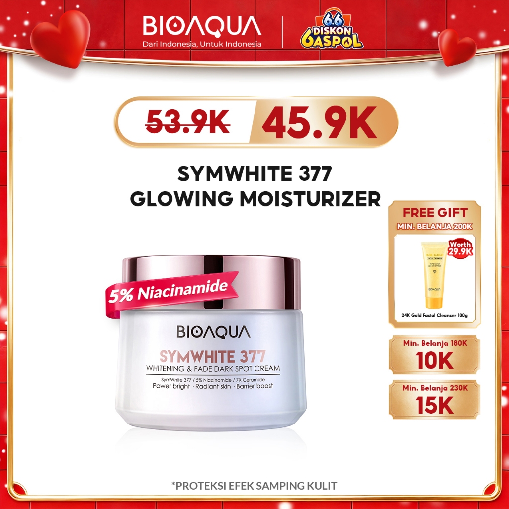 BIOAQUA Moisturizer SymWhite 377 Cream Pemutih Wajah 50g Krim Penghilang Flek Hitam Di Wajah Whiteni