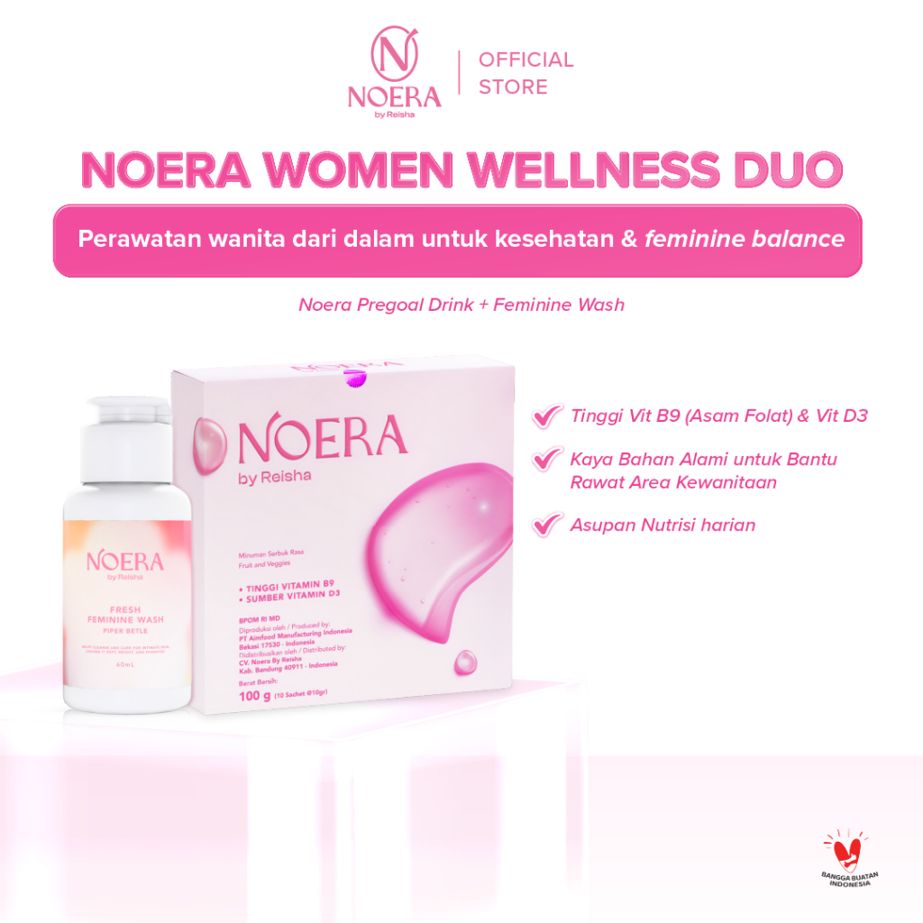 Noera Bundling Pregoal Drink Feminine Wash | Women Wellness Duo Package | Minuman Vitamin B9 Asam Fo