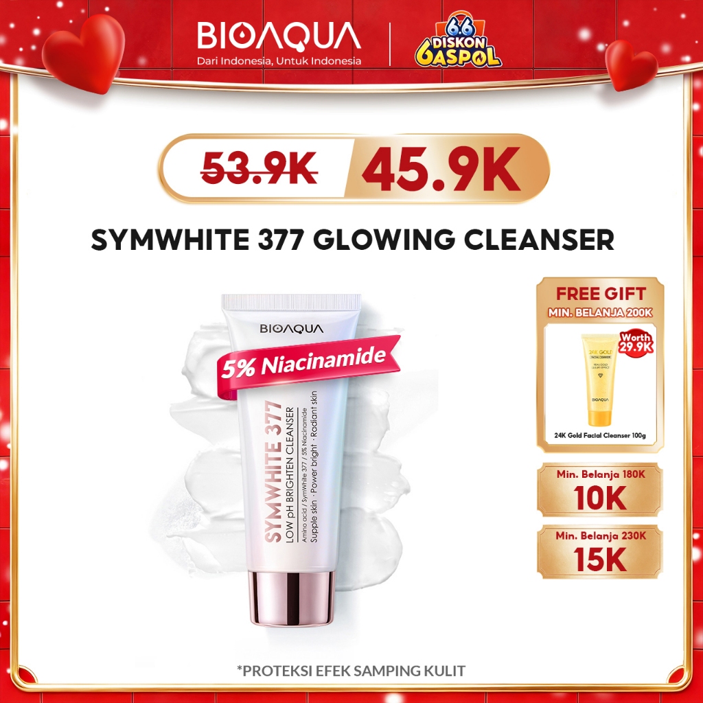 BIOAQUA Facial Wash SymWhite 377 Low PH Brightening Cleanser Sabun Cuci Muka 100g