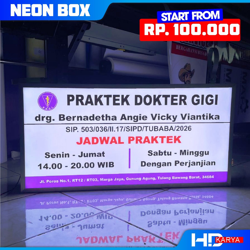 NEON BOX AKRILIK KOTAK CUSTOM BIDAN DOKTER KLINIK BULAT MURAH / PAPAN NAMA 60K