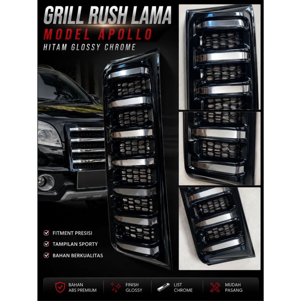 GRILL RUSH LAMA MODEL APOLLO HITAM GLOSSY LIST CHROME RUSH 2014-2017