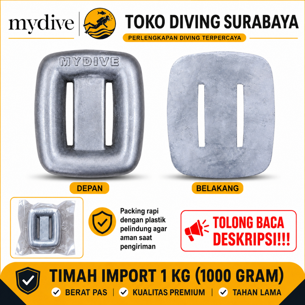 Timah Diving Pemberat MYDIVE 1kg (1000 Gram) / Timah Pemberat Scuba Diving / Pemberat Freediving Spe
