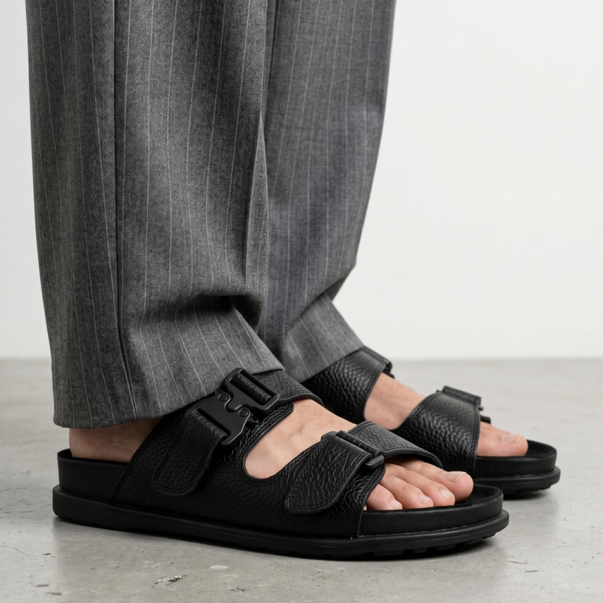 Jull Studio Agadir - Black Floater Leather | Sandal Selop Casual Original Pria | Kulit Asli Cowhide 