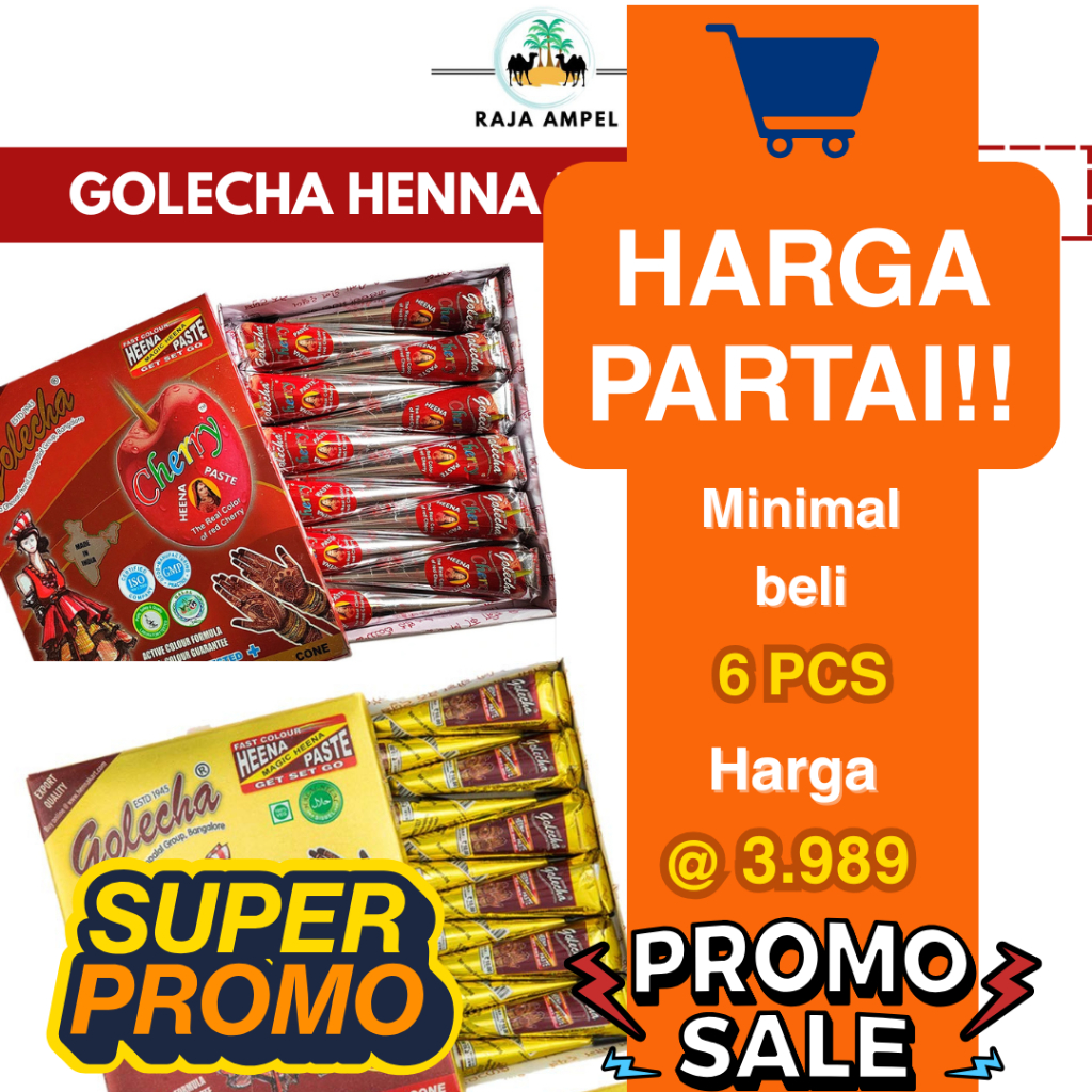 HARGA PARTAI MURAH Min. 6 pcs - Heena Hena Hena Magic Golecha BPOM Warna Maroon Red Hitam Cokelat Ha