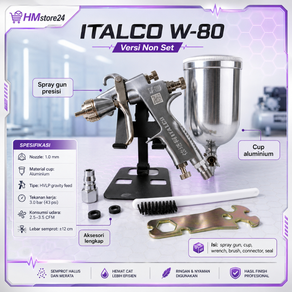 Spray Gun Alat Semprot Auarita Italco W-80 HVLP Nozzle 1.0mm Cup 400ml Berkualitas