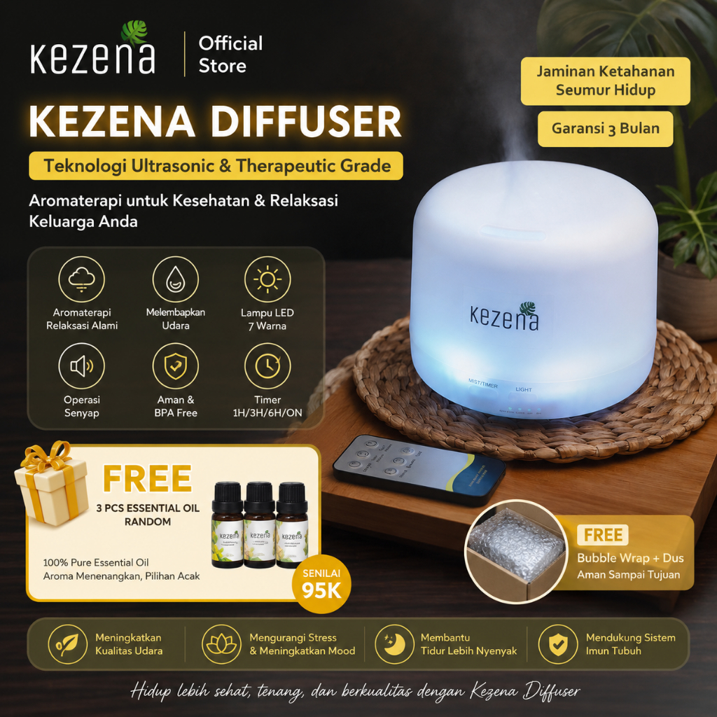 FREE 3 PCS ESSENTIAL OIL RANDOM KEZENA Diffuser Essential Oil / Diffuser Kezena / Difuser Humidifier