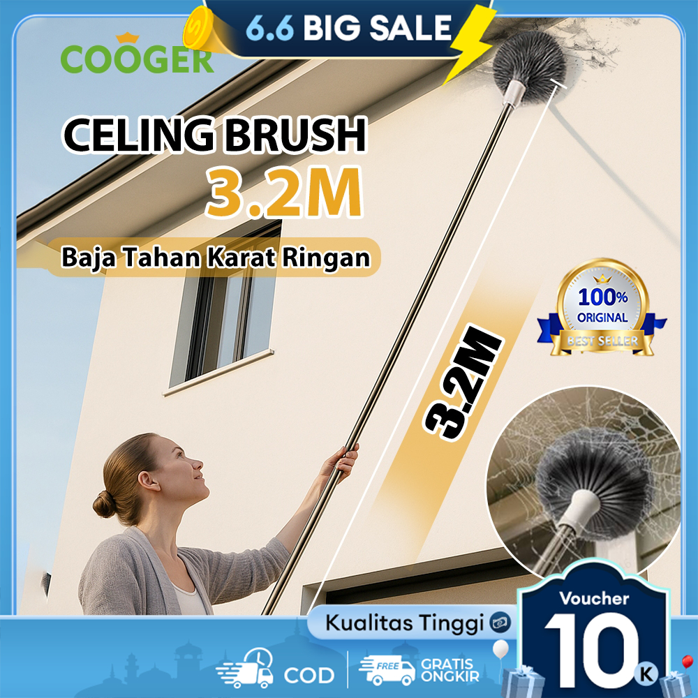 COOGER Sapu Langit Sapu Sawang 2.5 Meter Sapu Serbaguna Untuk Atap Dan Langit Langit Dust Broom Sapu